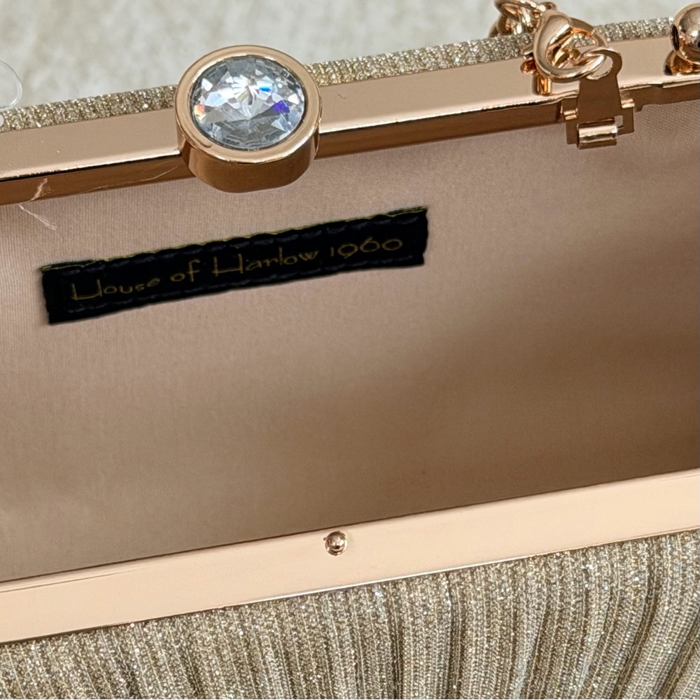 House of Harlow 1960 Shimmering Gold Pleated Textured Clutch Bag - Picture 7 of 9